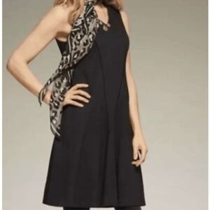 CAbi Ponte Knit Sleeveless V-Neck Dress Black Lined Seams Flattering Size XL